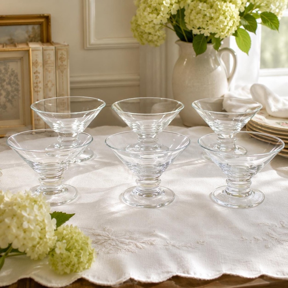 Vintage Clear Glass Sherbet Dessert Set Of 6 Bowls 4.75" Mid Century